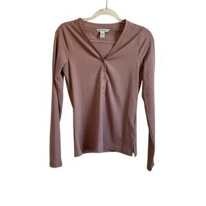 Athleta Uptempo Ribbed Henley‎ Top - Mauve Pink - Size Small